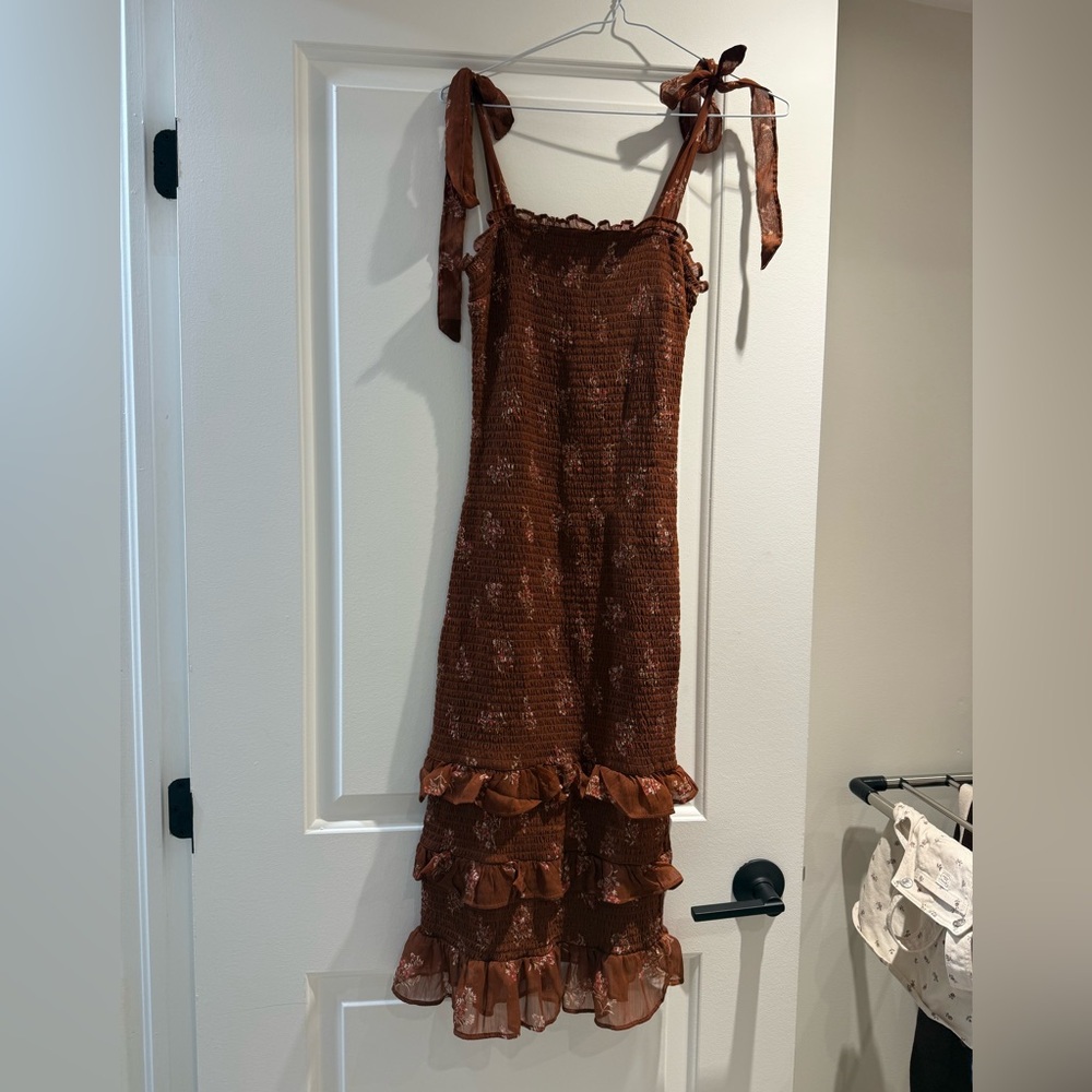Abercrombie & Fitch Brown Ruffled Midi Dress